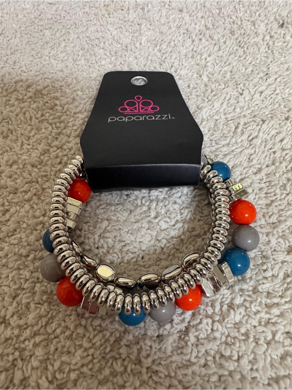Paparazzi Blue, Orange & Gray Stackable Stretch Bracelet Set